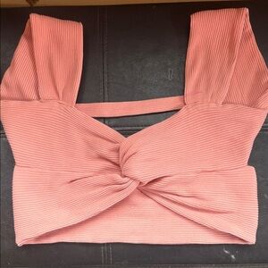 SHEIN Coral Ribbed Twist Crop Top